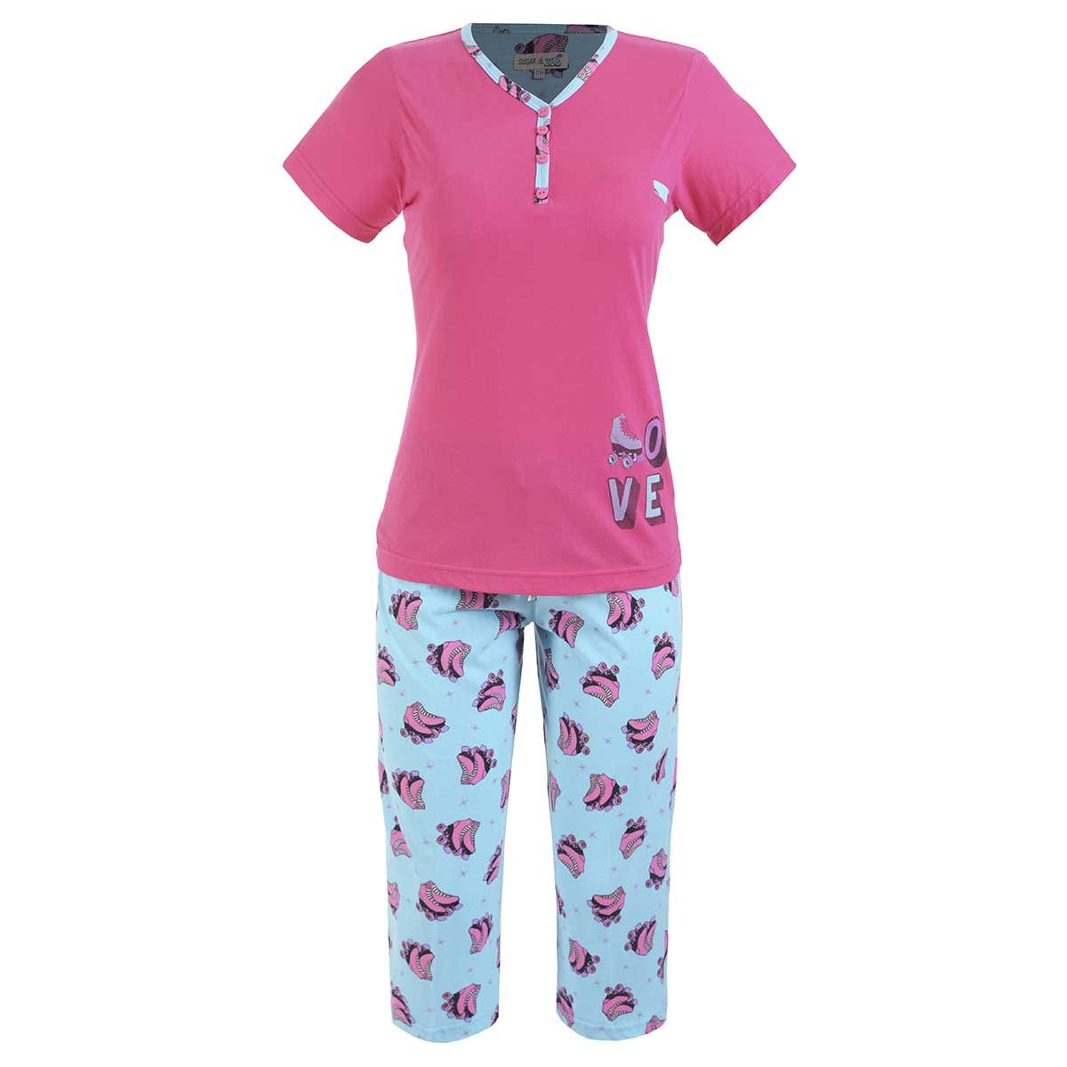 Pijama para Dama Playera Manga Corta  Y Capri Patines Sugar &amp; Milk