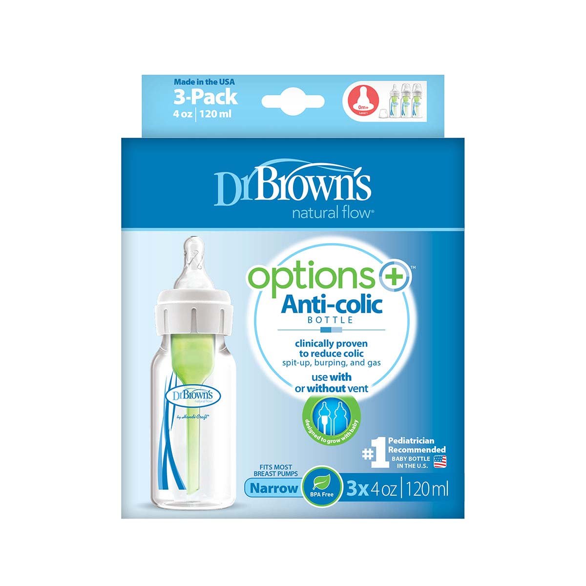 Biberón Estándar de 4 Oz. para Bebé Options+ 3-Pack Dr. Browns