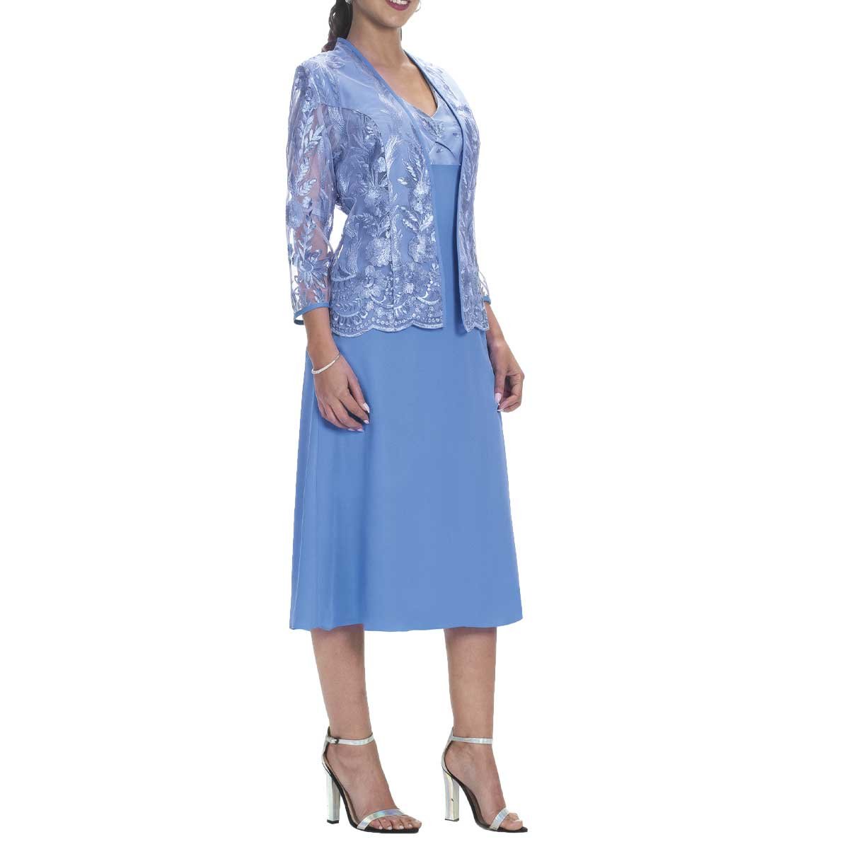 Vestidos con cuerpo de encaje y falda de chiffon con abertura Pavo real