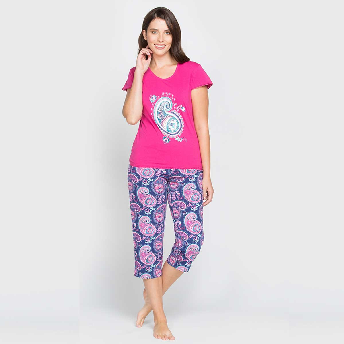 Pijama para Dama con Estampado Playera Y Capri Kayser
