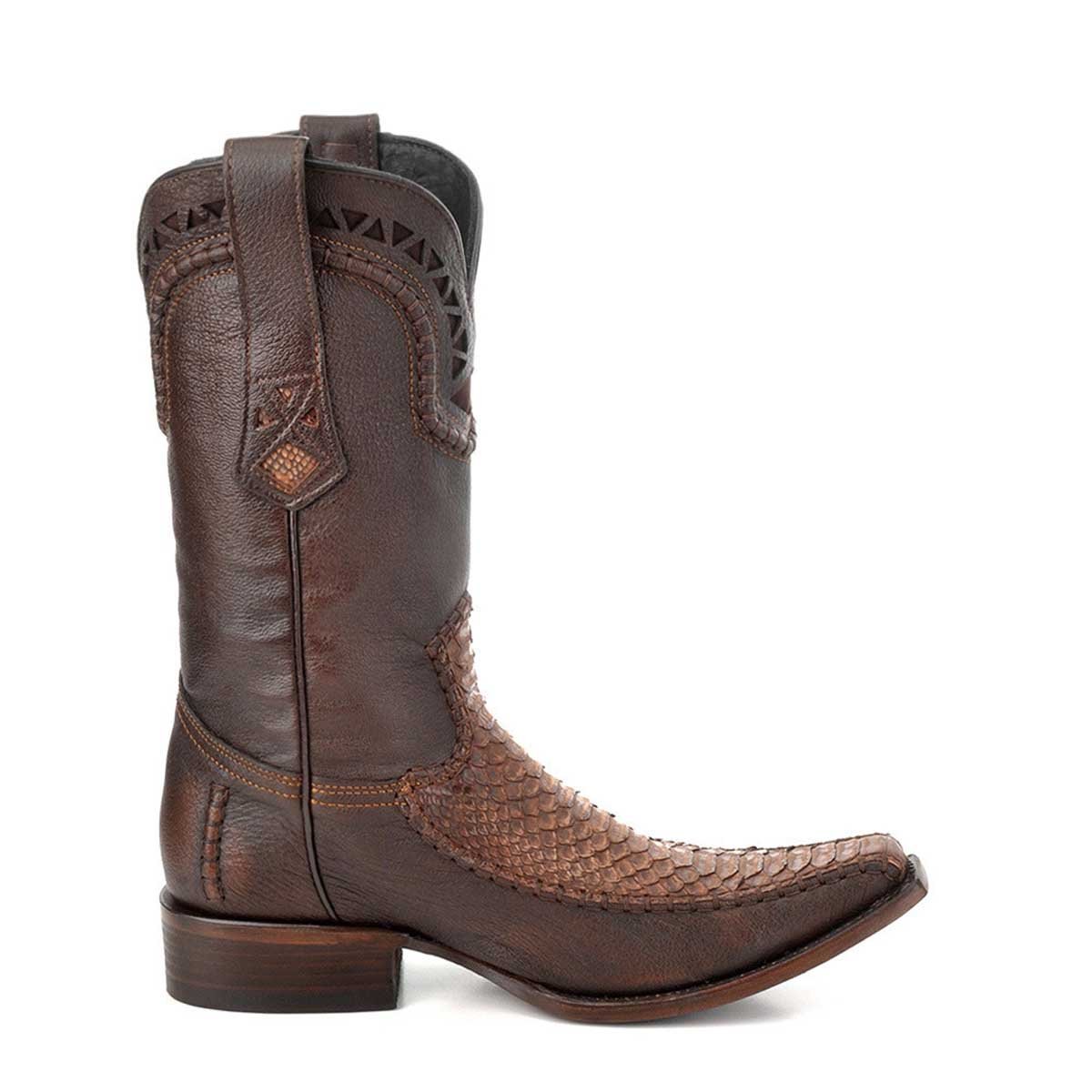 Bota Café de Piel de Pitón Cuadra para Hombre