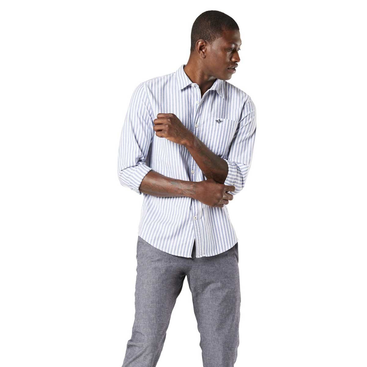 Camisa Azul de Rayas para Caballero Dockers® Manga Larga Supreme Flex Washed Poplin
