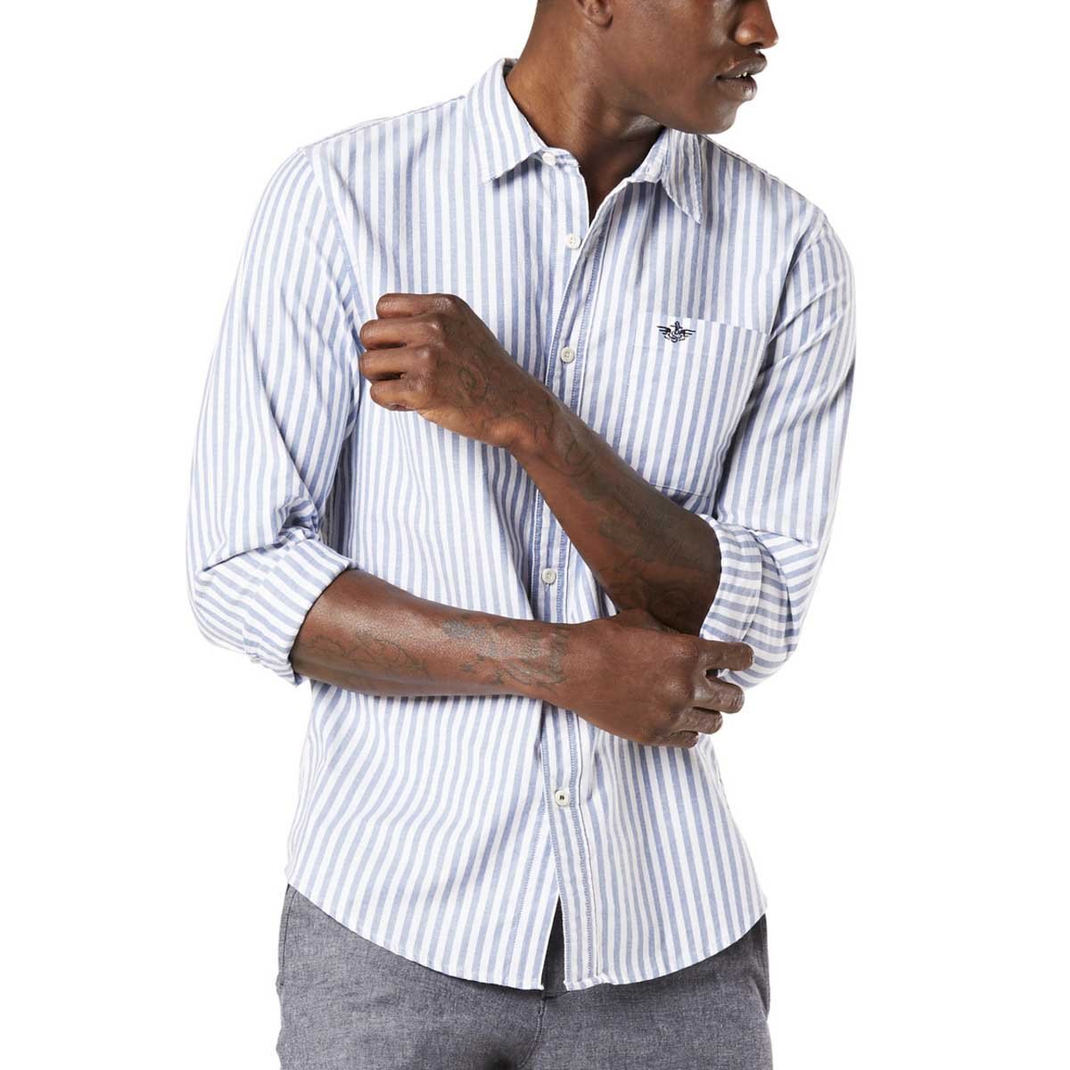 Camisa Azul de Rayas para Caballero Dockers® Manga Larga Supreme Flex Washed Poplin