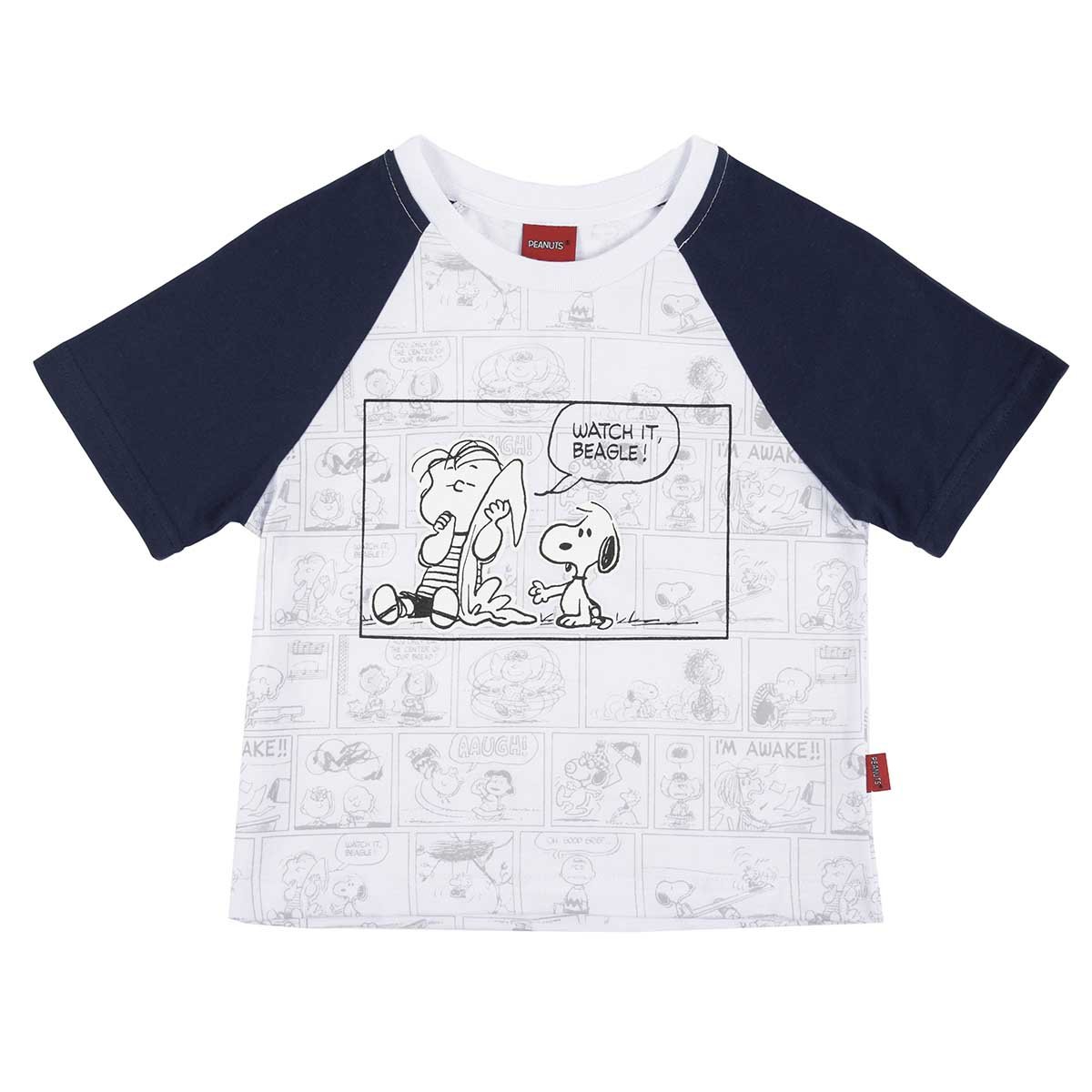 Playera para Niño Manga Ranglan Blanco Combinado Snoopy