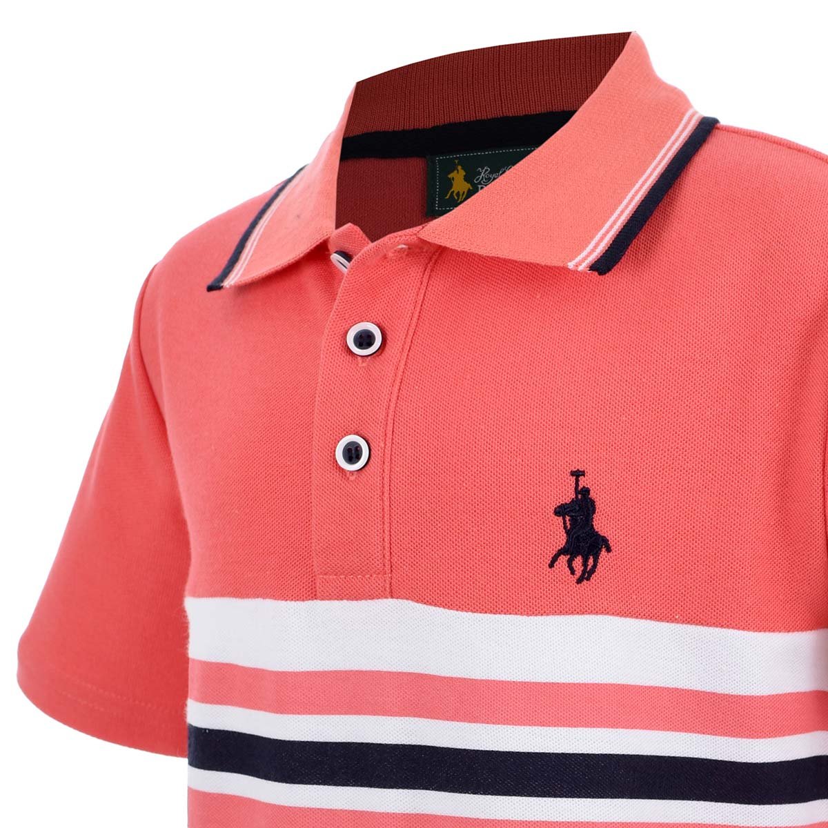 Playera Polo Naranja con Rayas Y Manga Corta para Niño Royal Polo Club