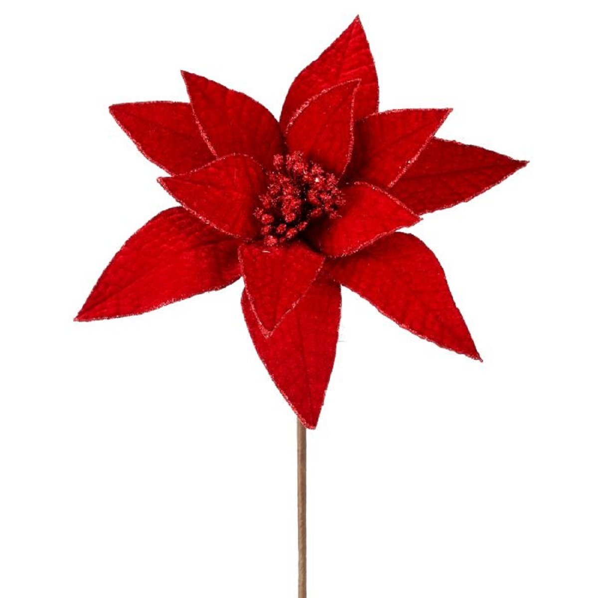 Flor Nochebuena Terciopelo Rojo con Piedritas 60 Cm