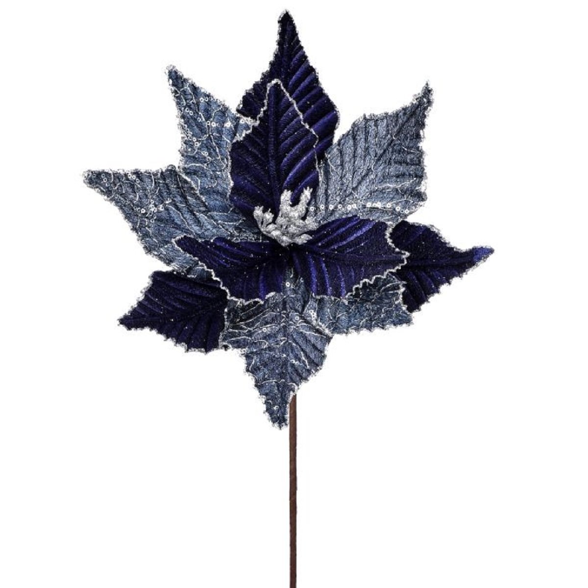 Flor Nochebuena Winter Night Azul con Plata 60 Cm