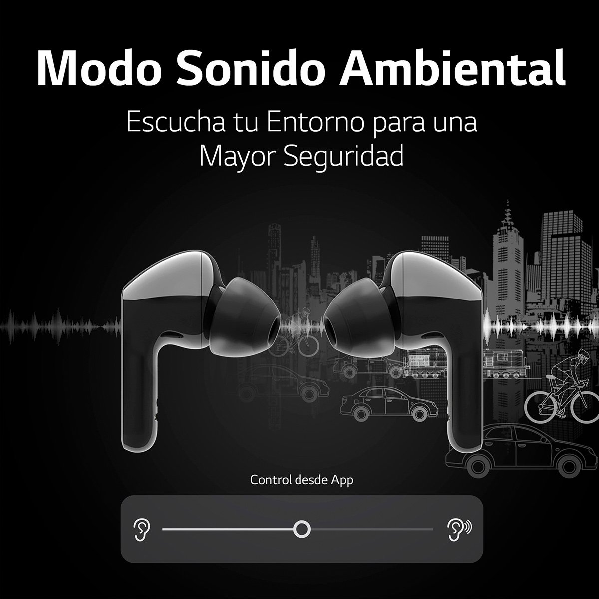 LG Tone Free Fn4 - Audífonos Inalámbricos Bluetooth con Geles para Oído Hipoalergénicos de Grado Médico  - Negros