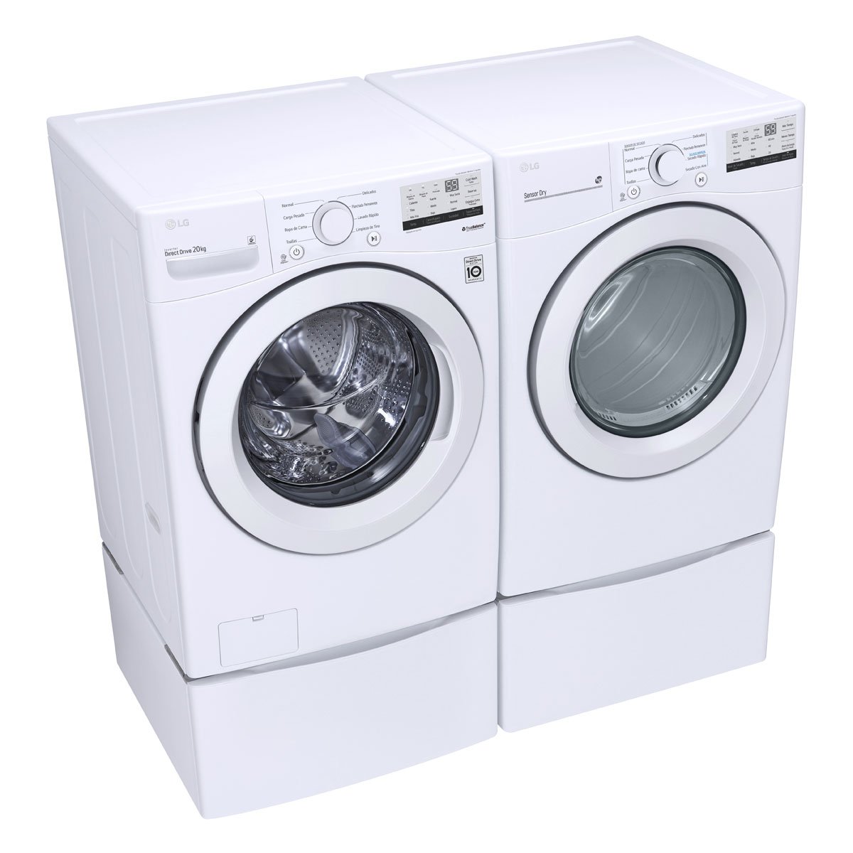 Combo Lavadora Secadora Y Pedestal Blanco Lg Carga Frontal Wm20Wv26W2.df20Wv2