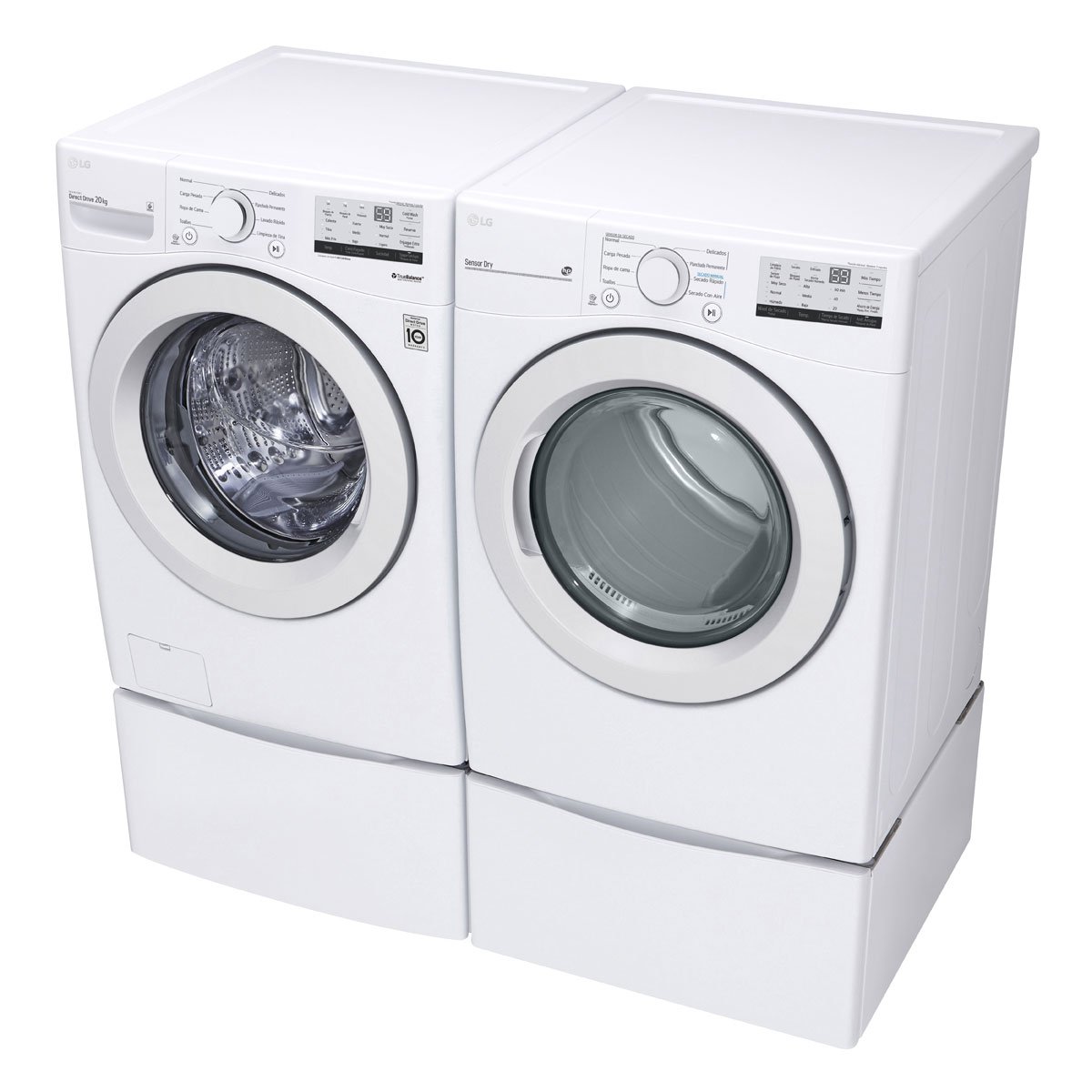 Combo Lavadora Secadora Y Pedestal Blanco Lg Carga Frontal Wm20Wv26W2.df20Wv2