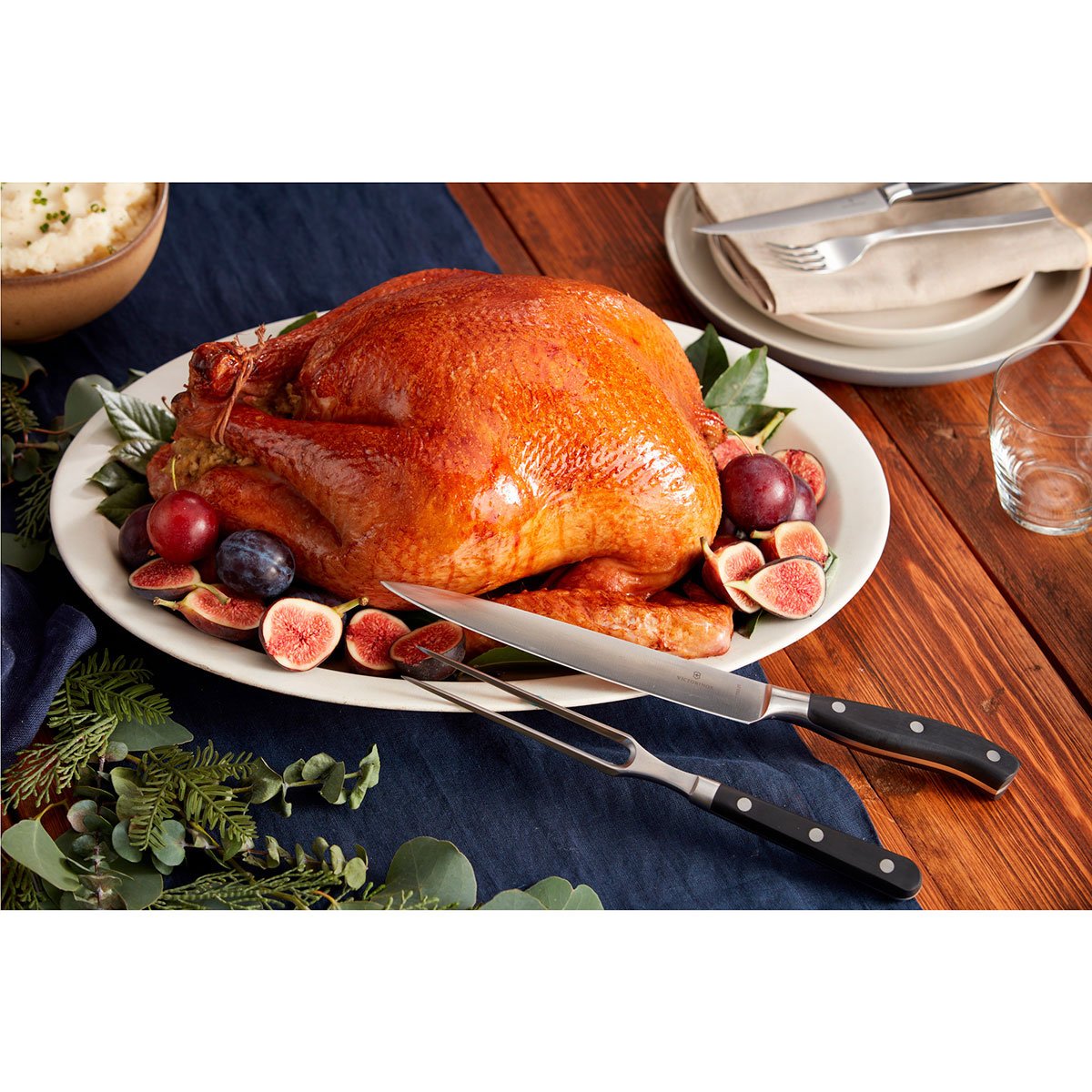 Juego de Cuchillo para Trinchar Y Tenedor  Negro de Acero Inoxidable  Victorinox