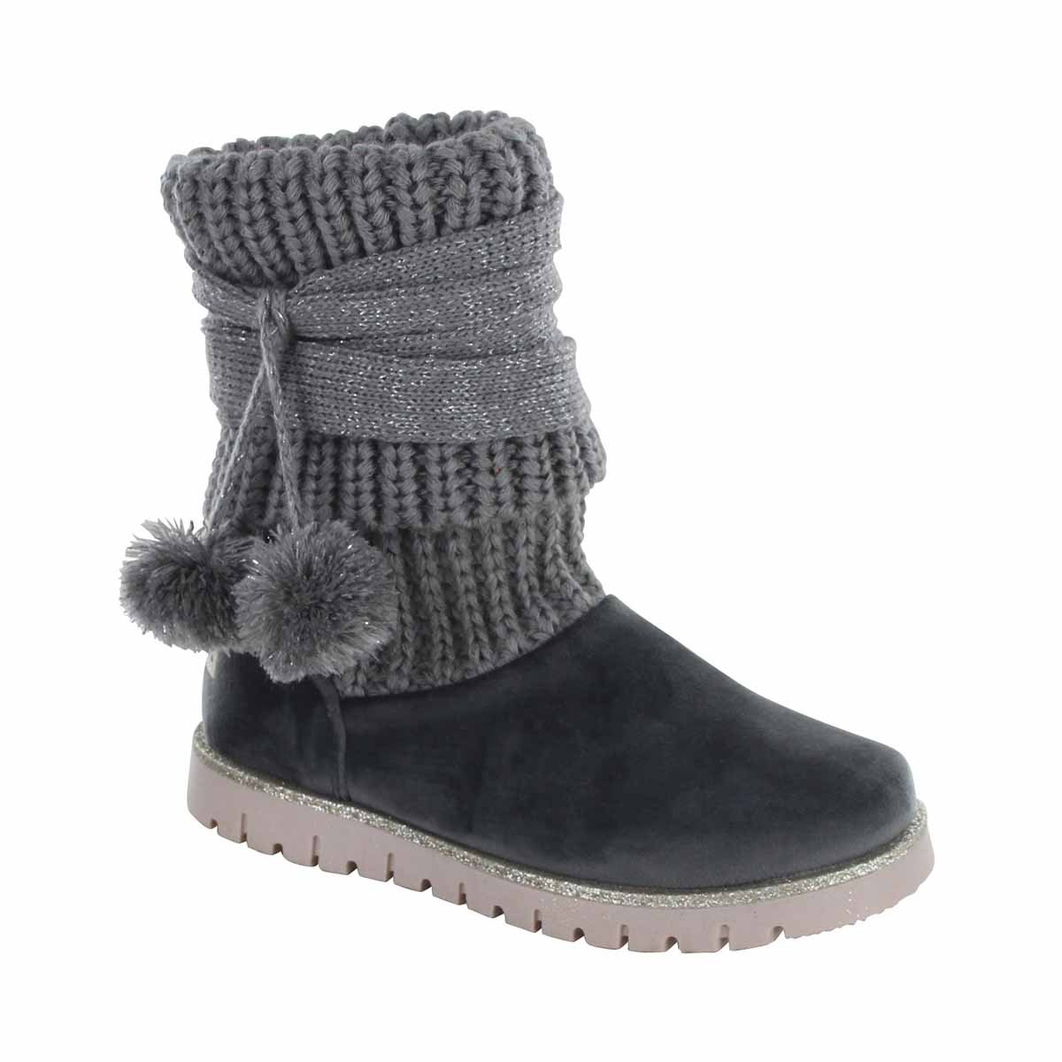 Bota de Tubo Tejido Gris con Suela Dentada para Niña Coqueta Modelo 98082R