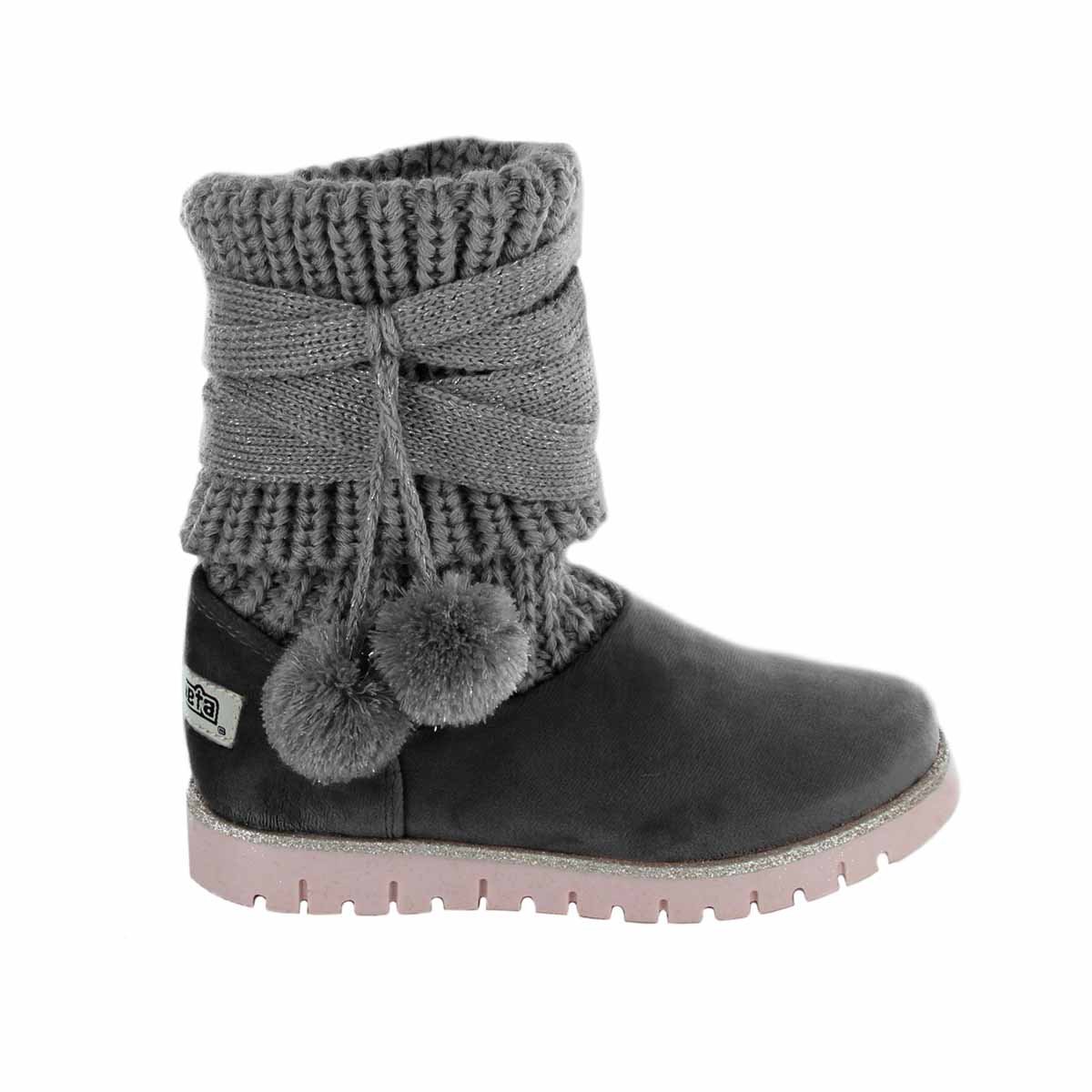 Bota de Tubo Tejido Gris con Suela Dentada para Niña Coqueta Modelo 98082R