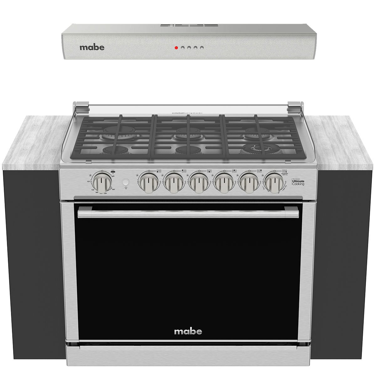 Combo Estufa Empotrable Xoc80802Ct0  de Acero Inoxidable con Campana Cm8041Si Mabe