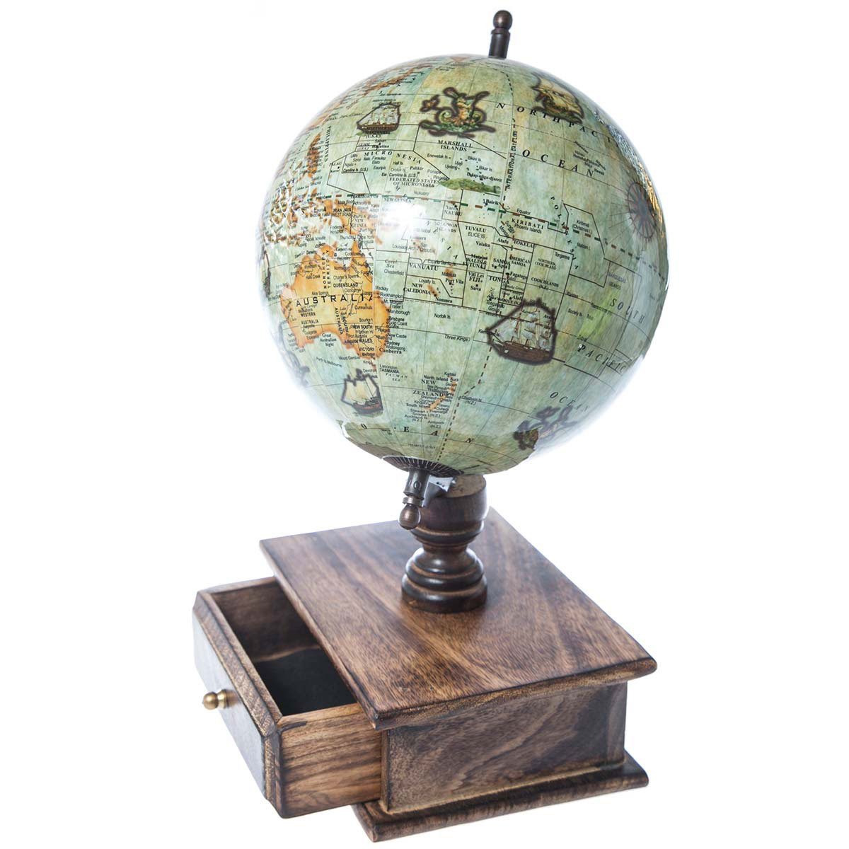Globo Terráqueo Cajon Madera Running Decora