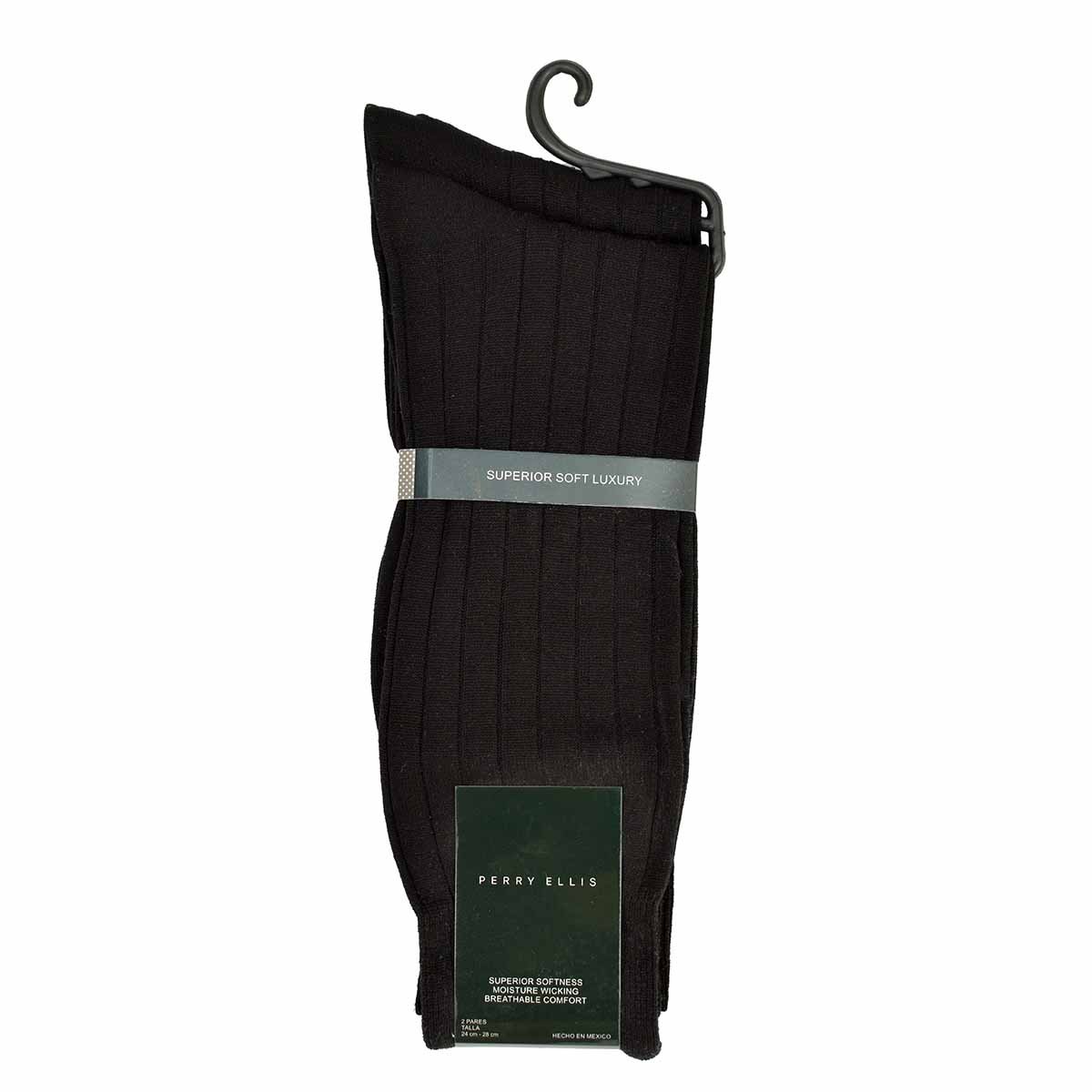 Paquete con 2 Calcetines Negros Acanalados de Microfibra para Hombre Perry Ellis Modelo Elo 2283 a