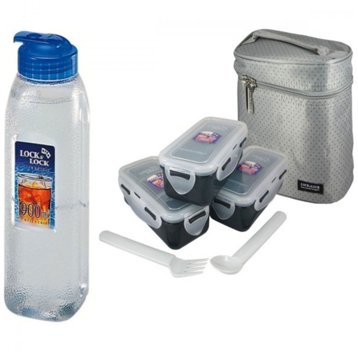 Set de Lunch (Lonchera, Contenedores, Cubiertos y Botella de Agua) Lock & Lock