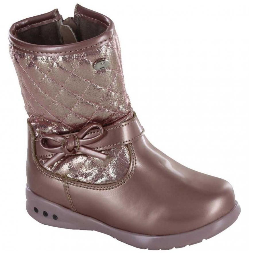 Bota Rosa Metalizada con Moño Y Cierre para Niña Coqueta Modelo 94603I