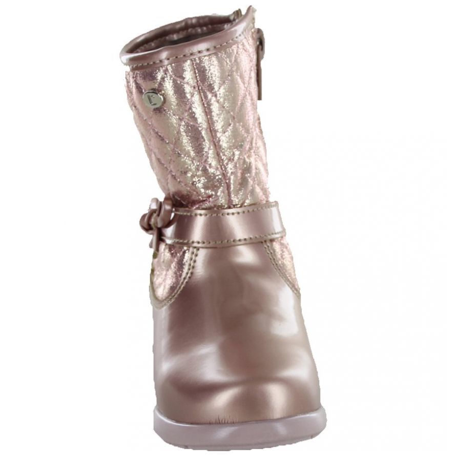 Bota Rosa Metalizada con Moño Y Cierre para Niña Coqueta Modelo 94603I