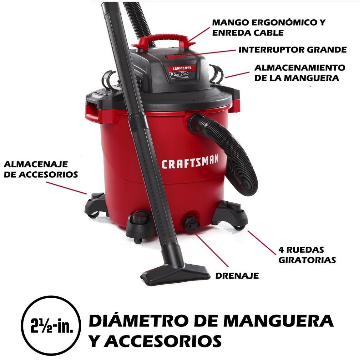 Aspiradora de 20 Galones y 6.5 Hp para Seco y Mojado Mod. Cmxevbe17596 Craftsman