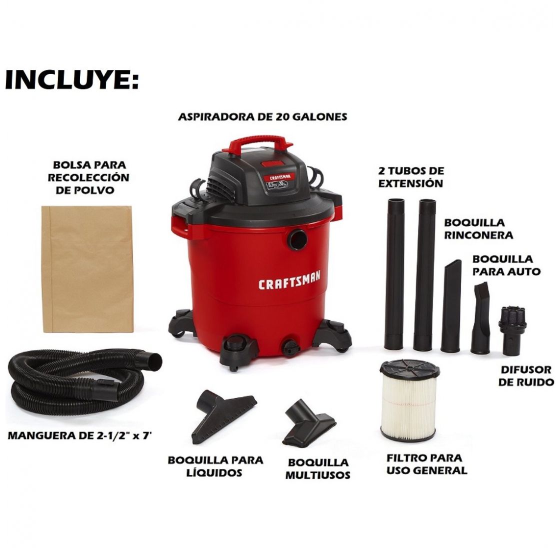 Aspiradora de 20 Galones y 6.5 Hp para Seco y Mojado Mod. Cmxevbe17596 Craftsman