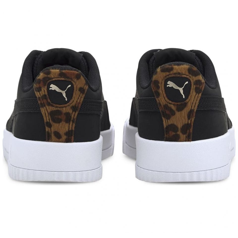Tenis Puma para mujer con plataforma blancos, negros y leopardo.