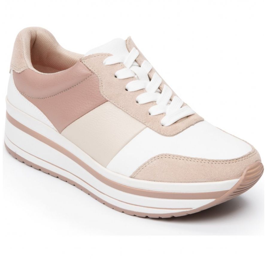 Tenis Color Rosa Combinado con Plataforma Blanco Y Rosa Flexi