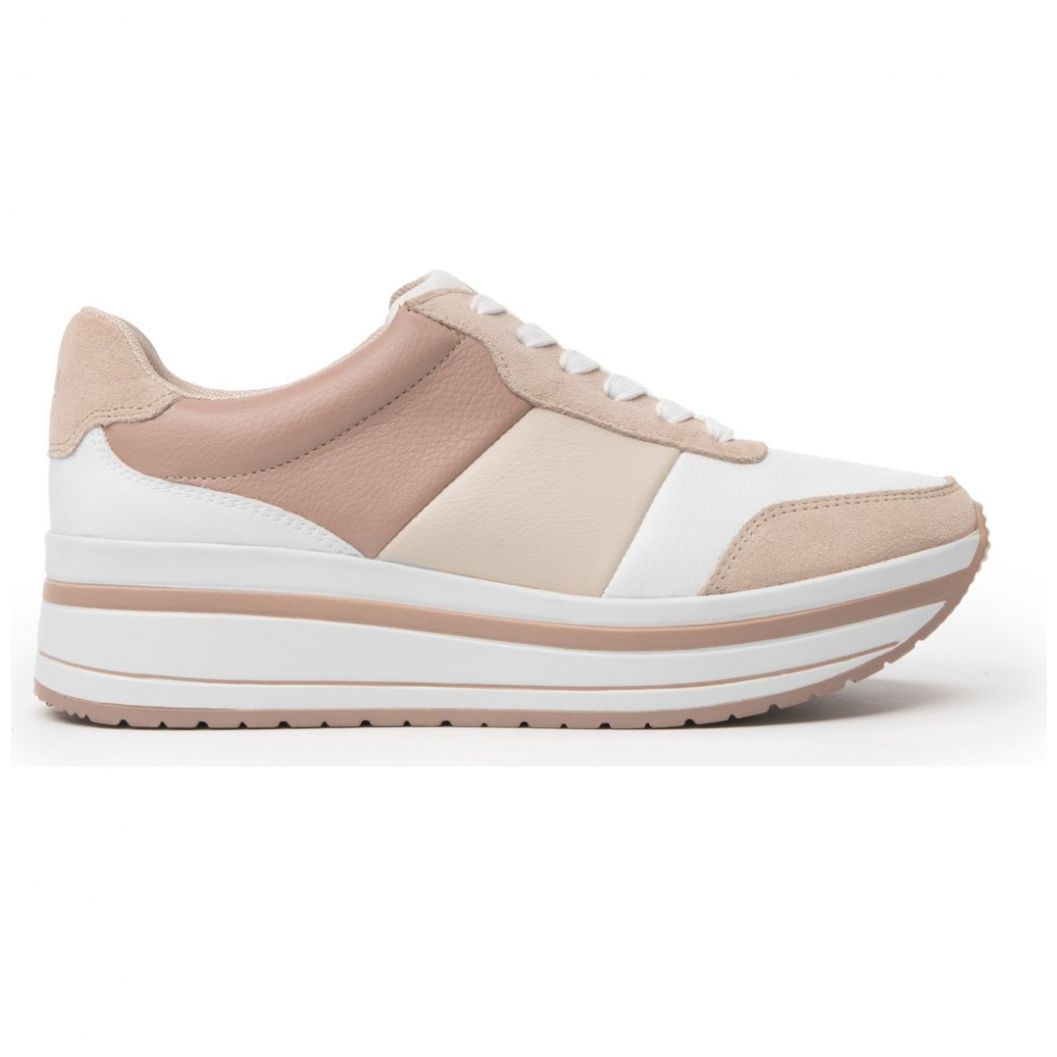 Tenis Color Rosa Combinado con Plataforma Blanco Y Rosa Flexi