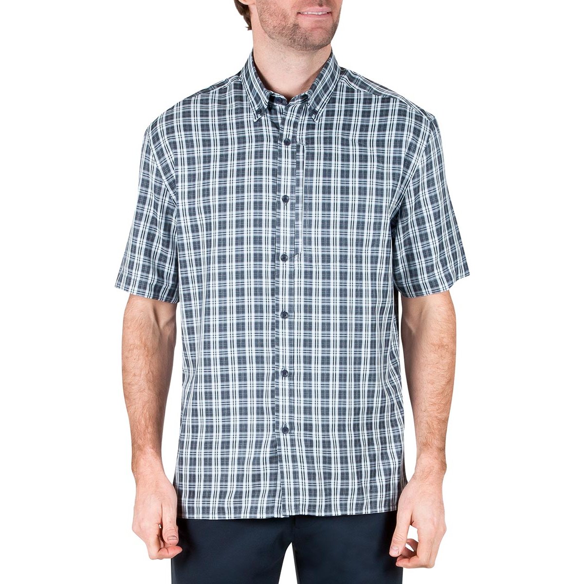 Camisa Azul Manga Corta a Cuadros para Hombre Haggar