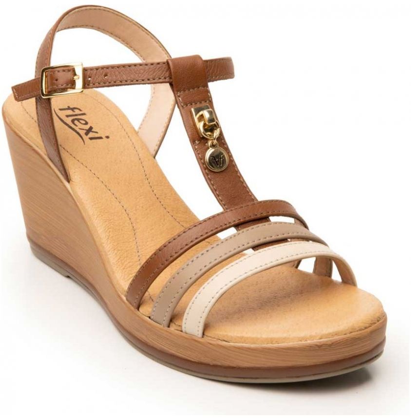 Sandalia con Tiras para Mujer Color Café Tan Flexi