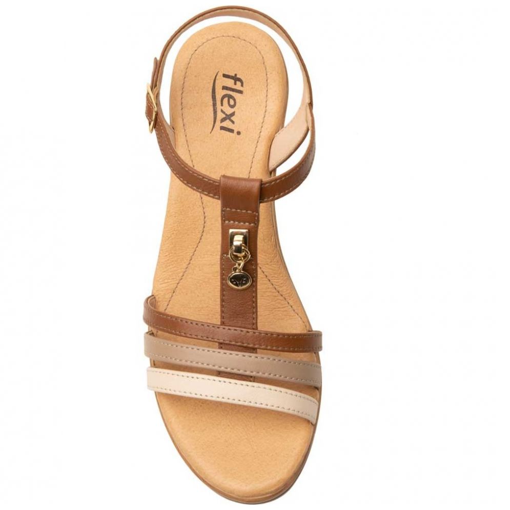 Sandalia con Tiras para Mujer Color Café Tan Flexi