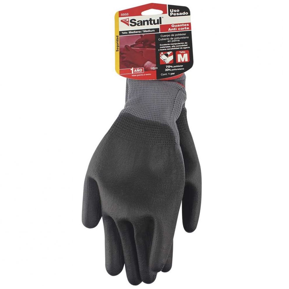 Guantes de  Nylon, Talla Med, Recubrimiento en Poliuretano