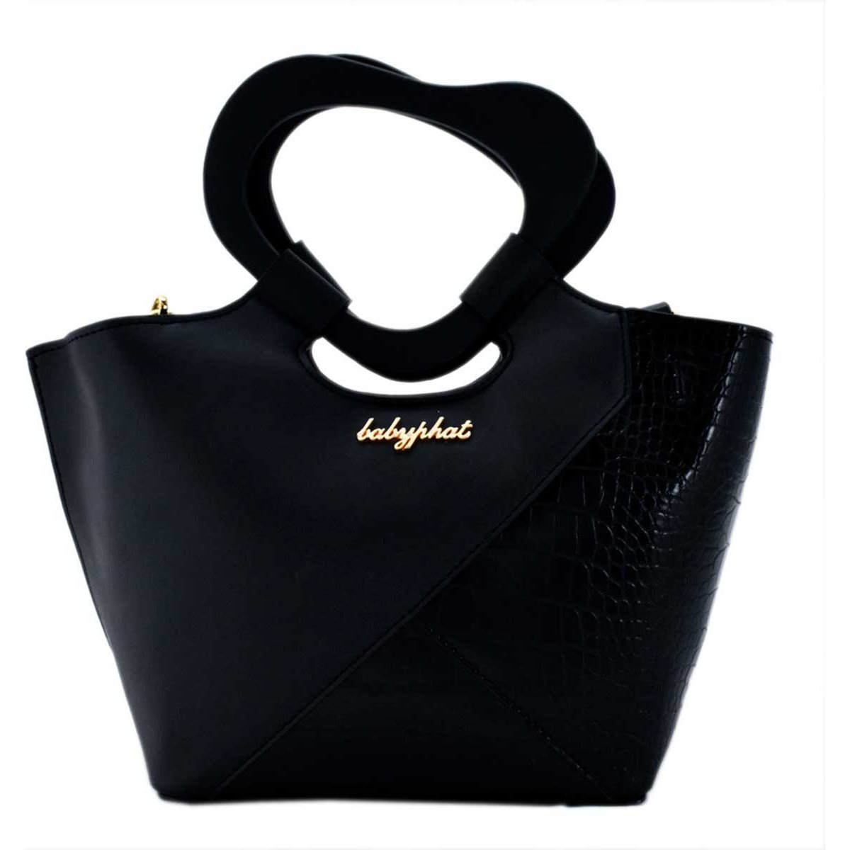 Bolso Satchel Negro con Detalles Texturizados Baby Phat