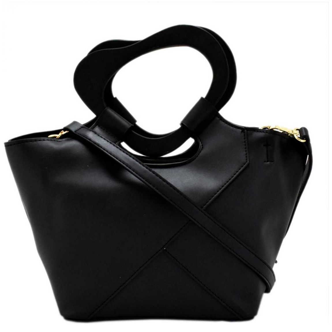 Bolso Satchel Negro con Detalles Texturizados Baby Phat