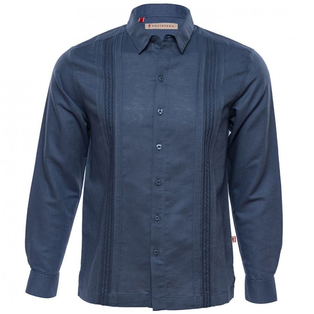 Guayabera Talla Plus Manga Larga Azul Marino Costavana Modelo 4484P para Caballero