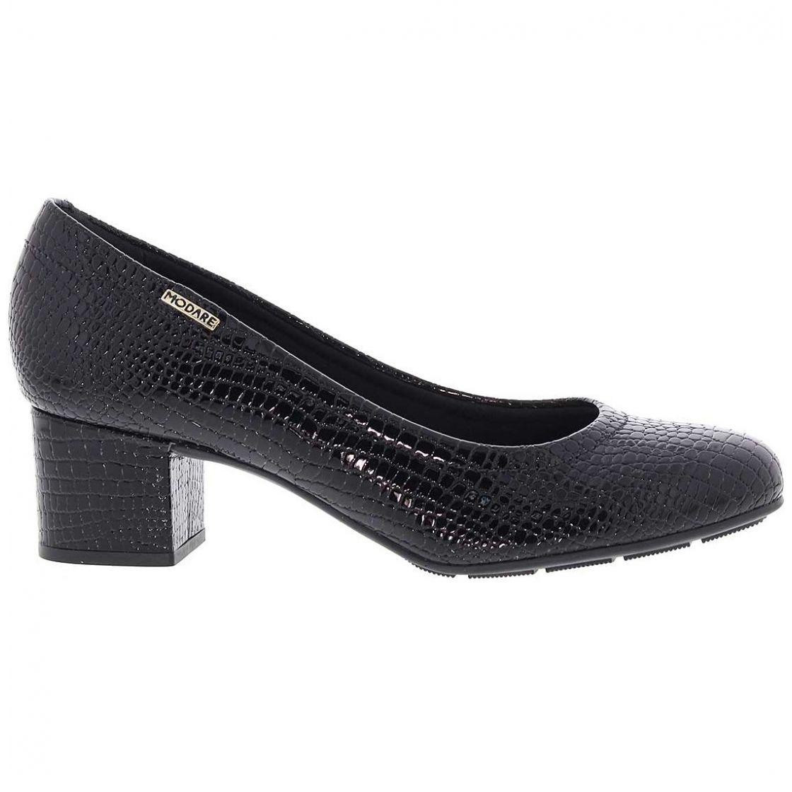 Zapatilla Modare de Charol de Víbora Negro Y Tacón Ancho