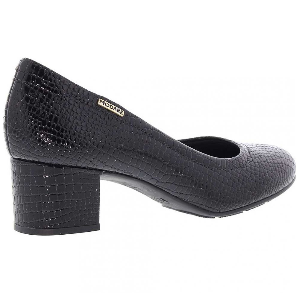 Zapatilla Modare de Charol de Víbora Negro Y Tacón Ancho