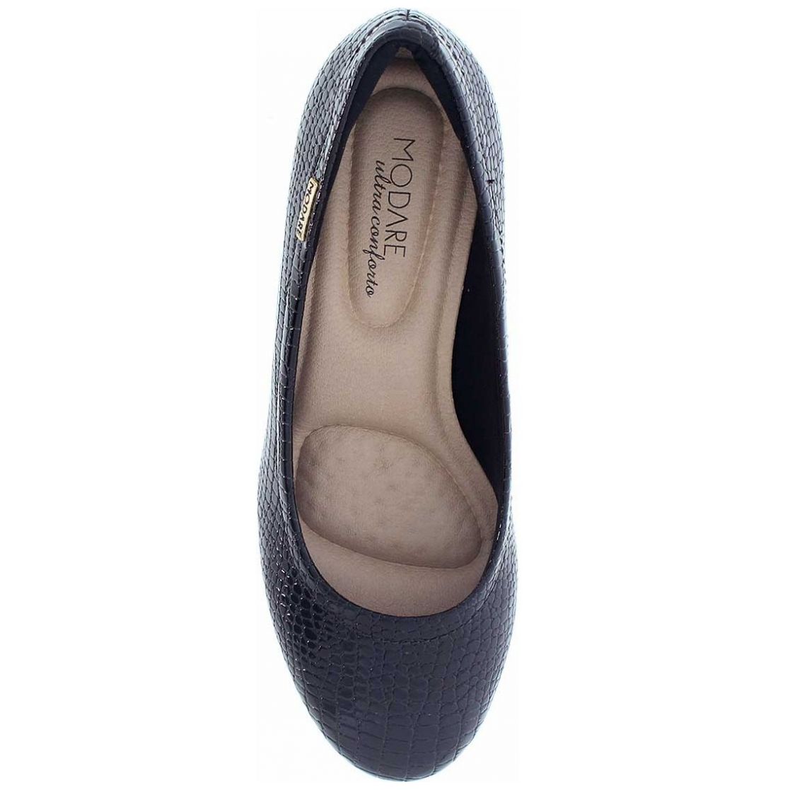 Zapatilla Modare de Charol de Víbora Negro Y Tacón Ancho