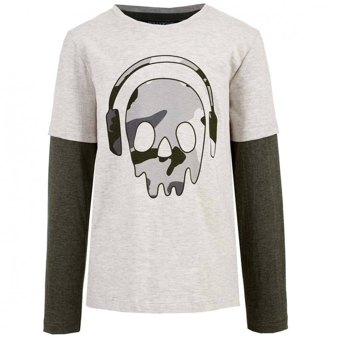 Playera Hueso Manga Larga Estampada para Niño Hollywood North