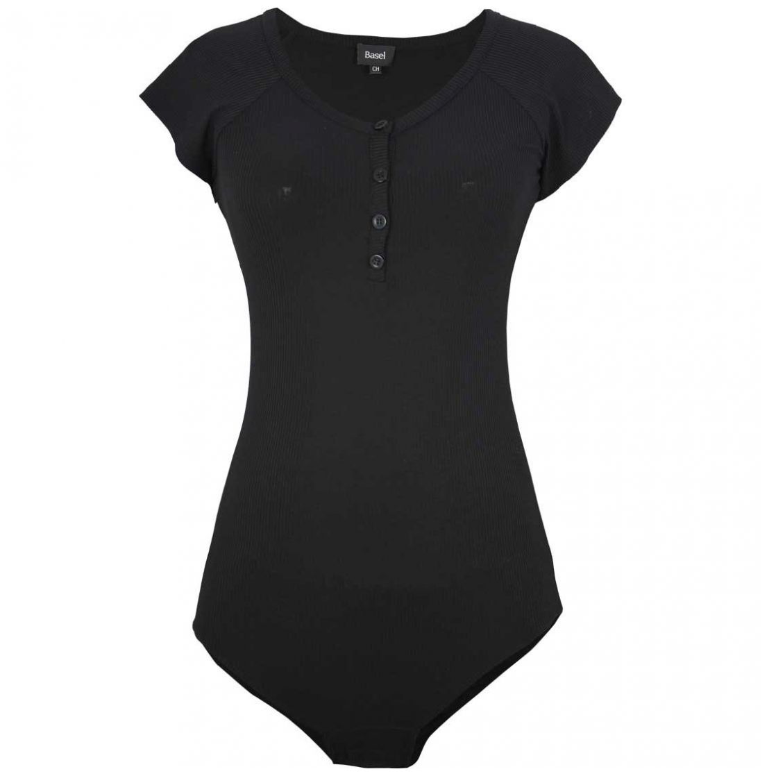 Body Negro Cuello V Diseño Liso Basel para Mujer
