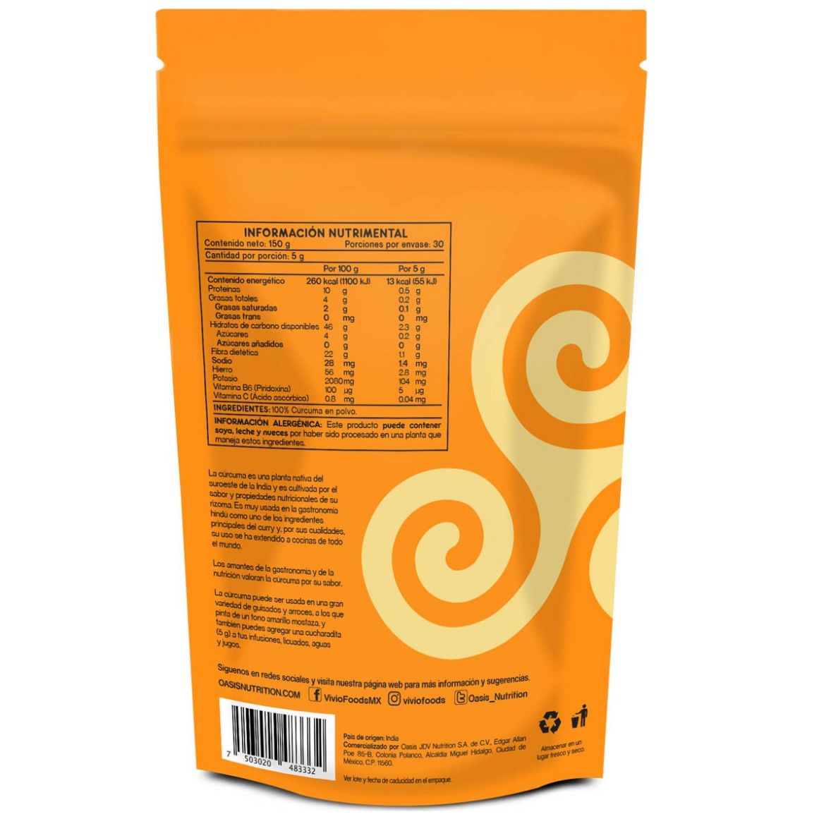  Curcuma en Polvo 150 G Vivio Foods