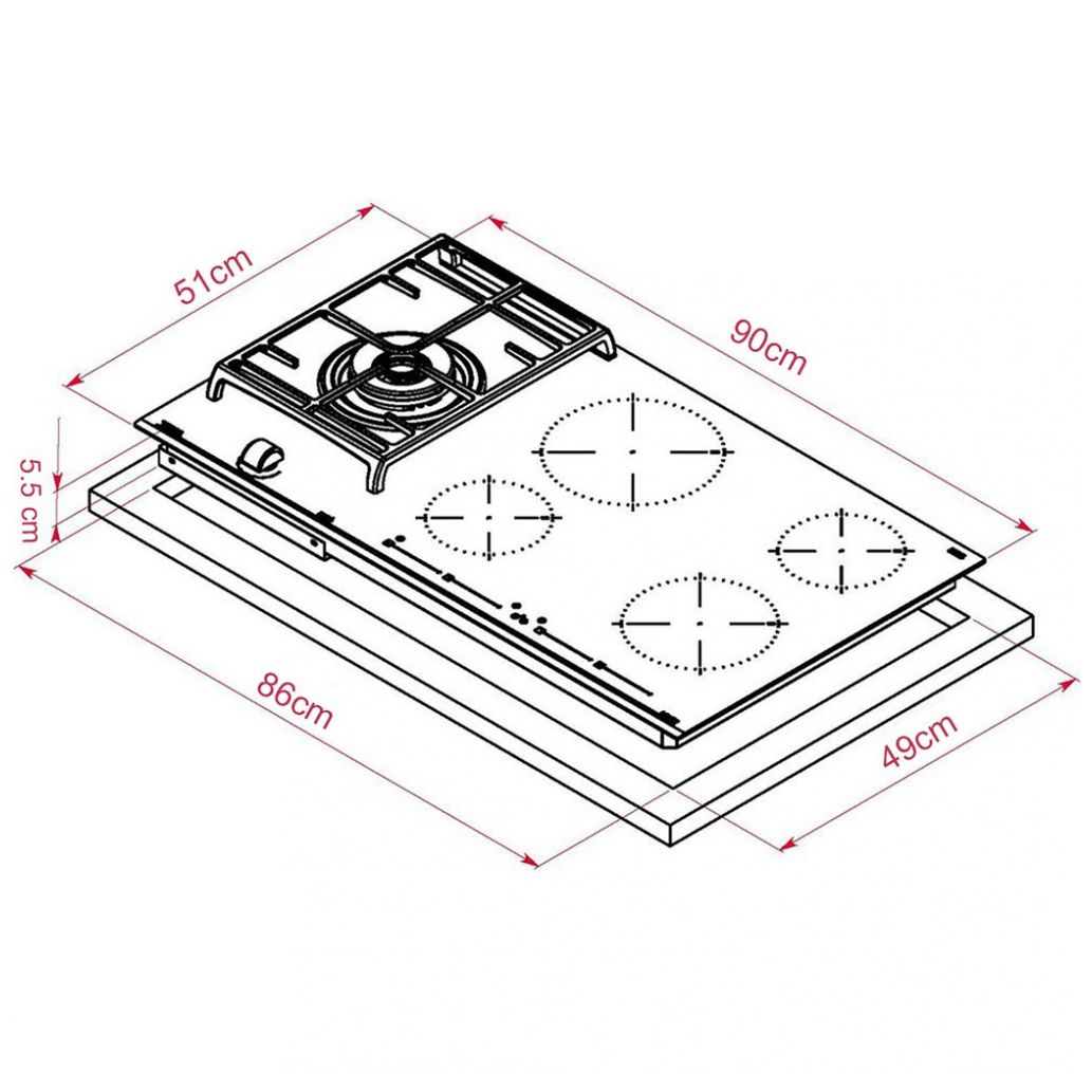 Parrilla Híbrida de Gas + Inducción Teka Jzc 95314 Abb Bk Hybrid