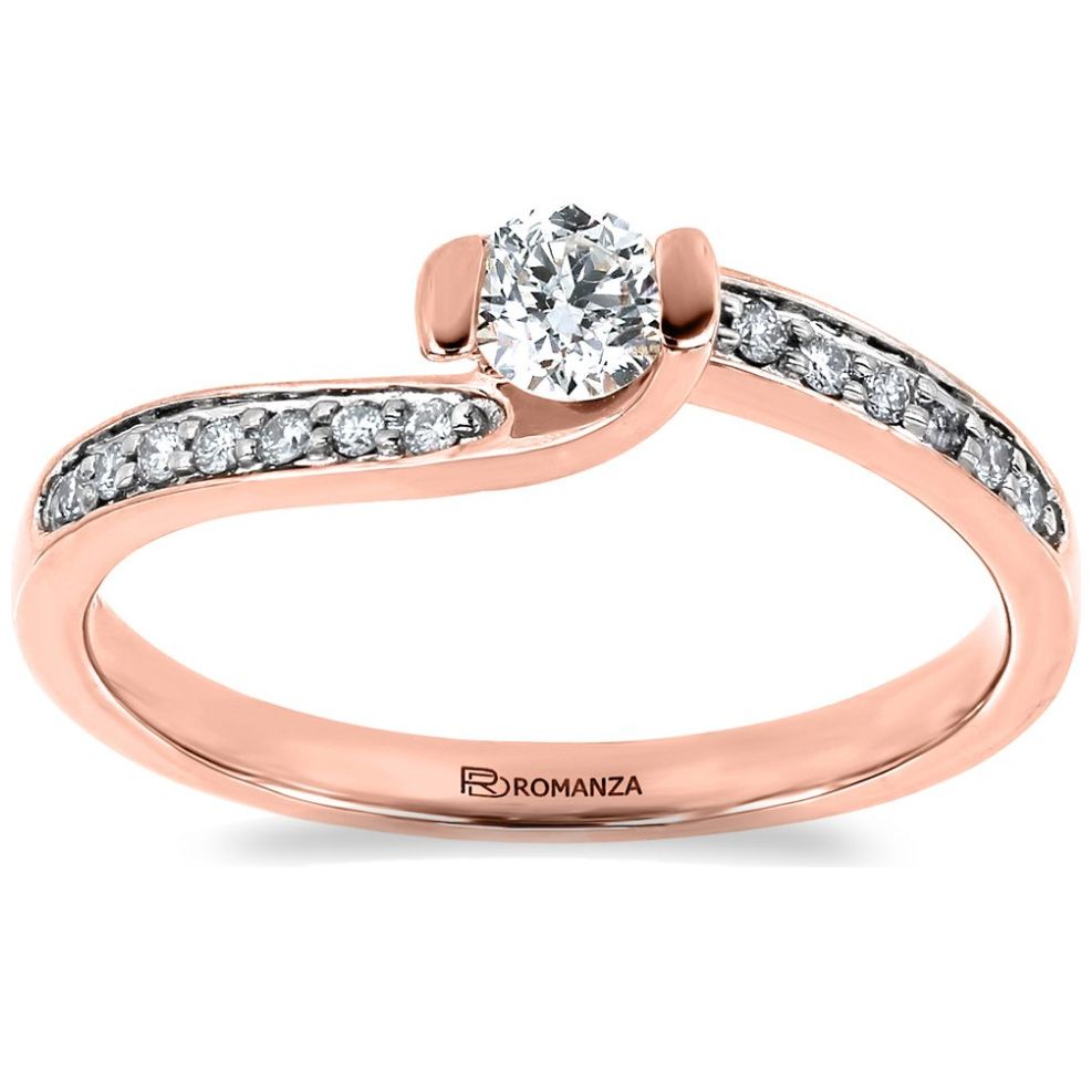 Anillo de Compromiso Oro Rosa 14K y .14-.25 Qts Diamante con Adornos Romanza