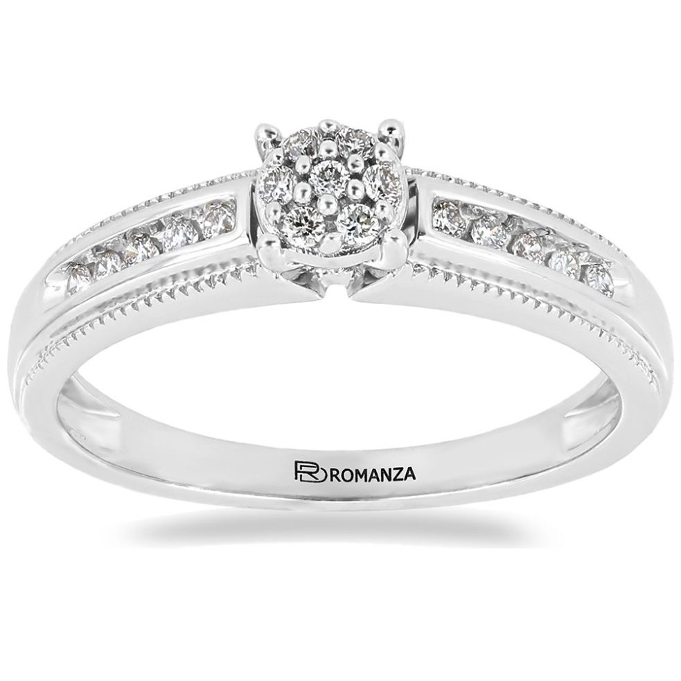 Anillo de Compromiso Roseta Oro Blanco 14K y .17 Qts Diamante Romanza