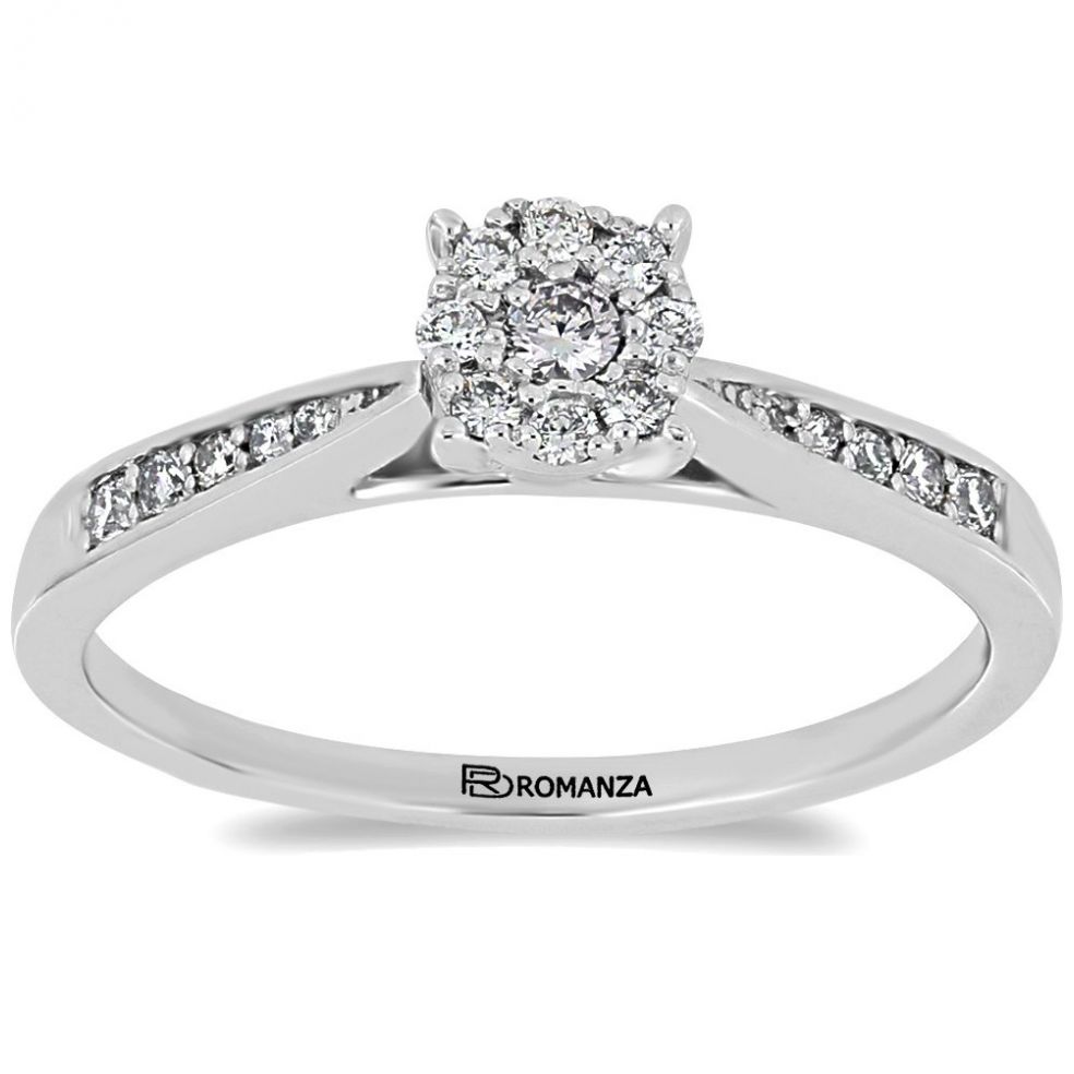 Solitario Roseta Oro Blanco 14K y 0.20 Ct Diamante Romanza