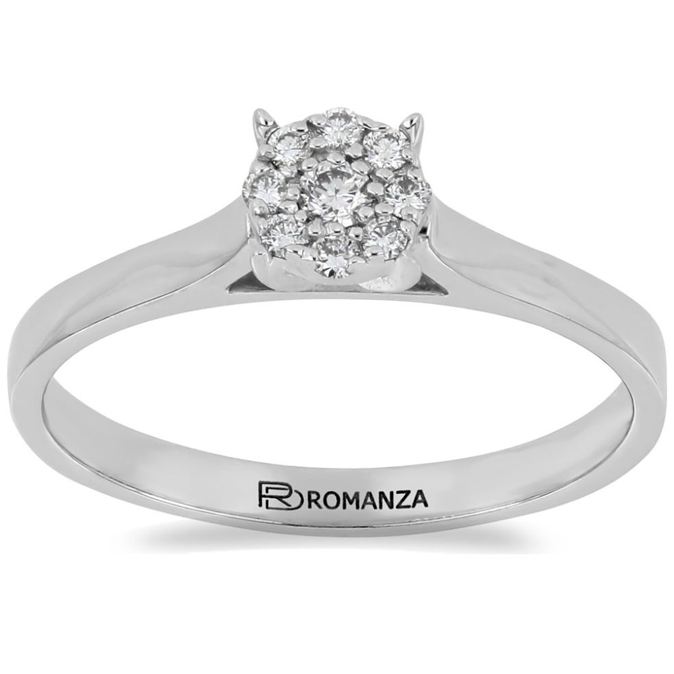 Anillo de Compromiso Roseta 14K Oro Blanco y 0.12 Qts Diamante Romanza