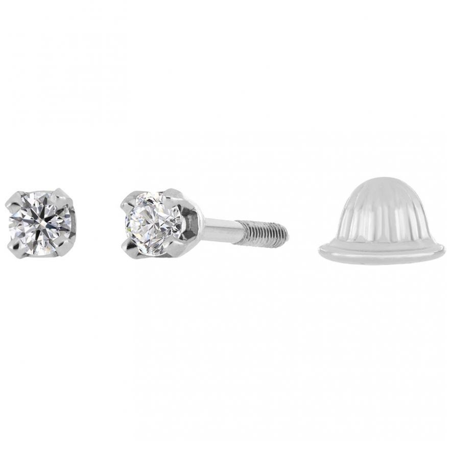Aretes 14Kt Oro Blanco y .06 Qts para Bebé Diamante Romanza
