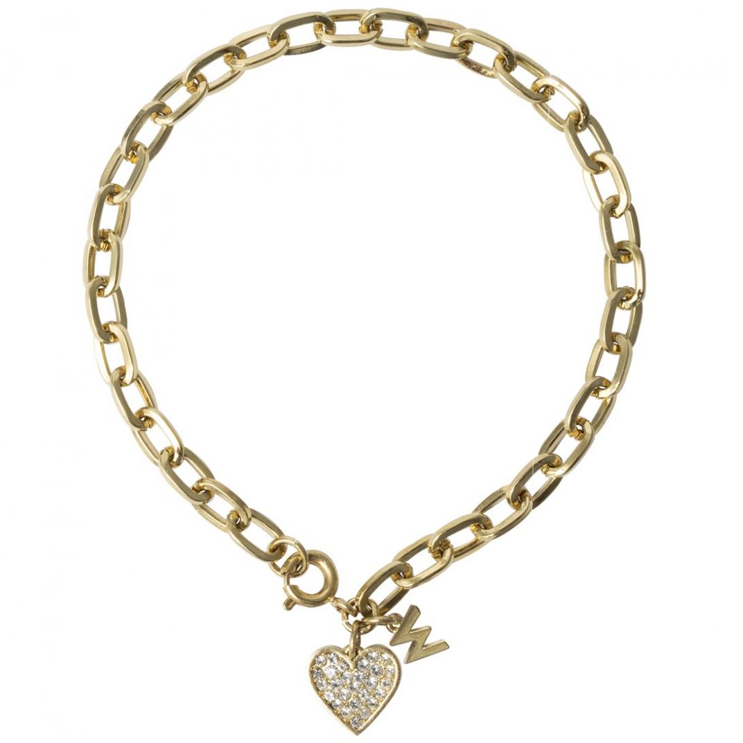 Pulsera  con Corazón Pavé e Inicial W Lisa, Acabado Dorado Westies