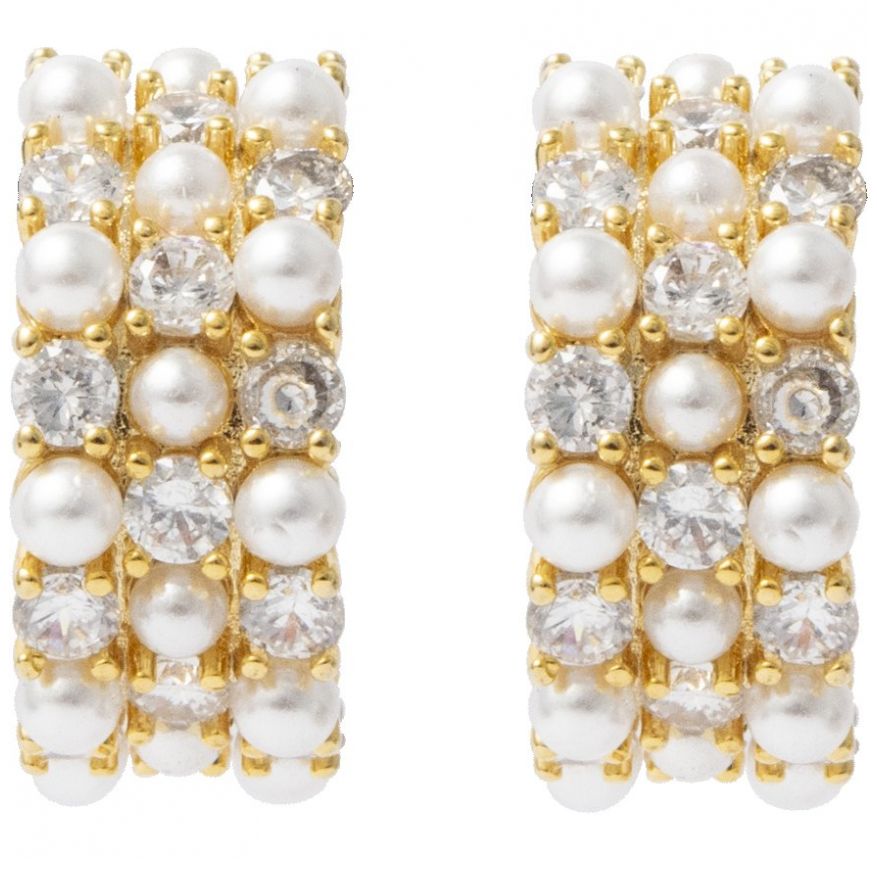 Arracadas Pequeñas de Cristales Y Perlitas en Acabado Dorado Westies