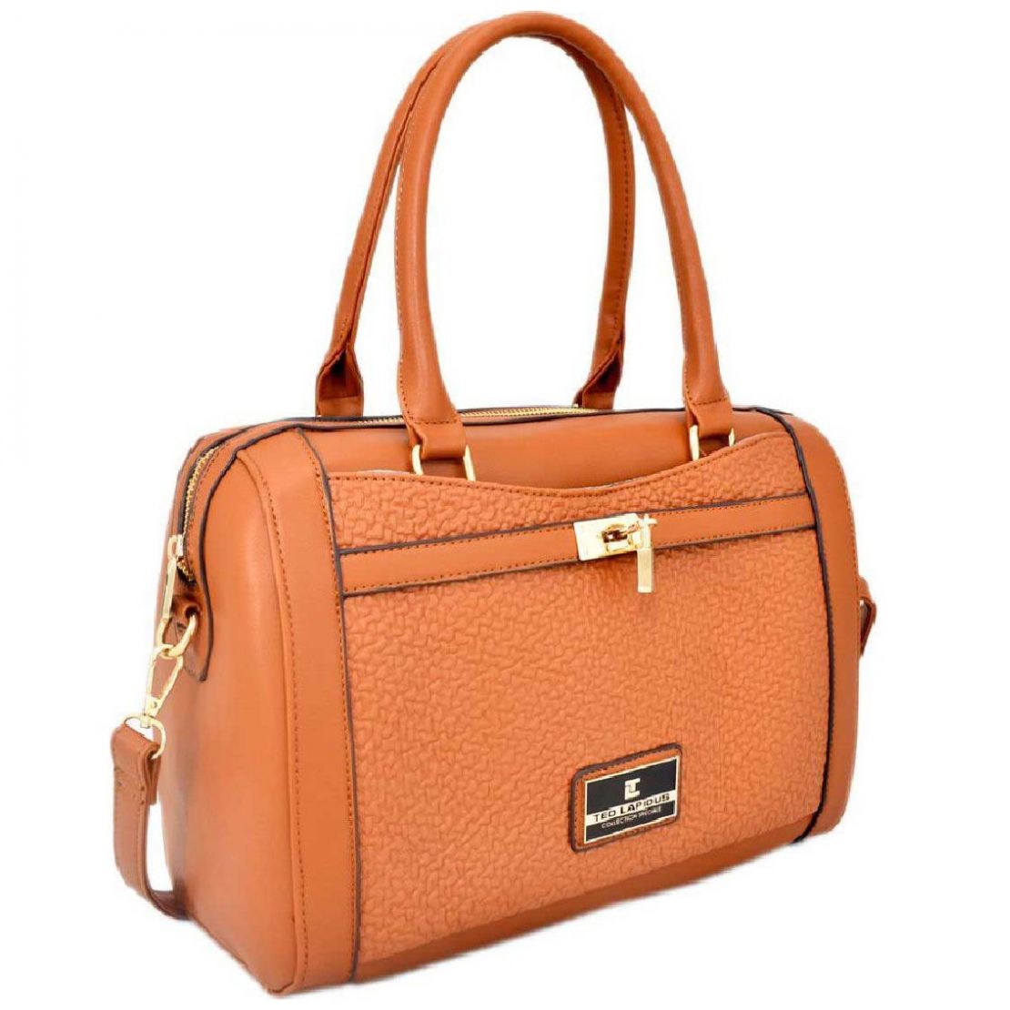 Bolso Bowler Ted Lapidus Camel con Textura Y Herrería